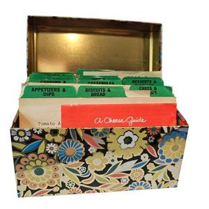 J Chein USA Recipe Box Tin Metal Vtg Cooking Recipes Mod Retro Flowers Floral